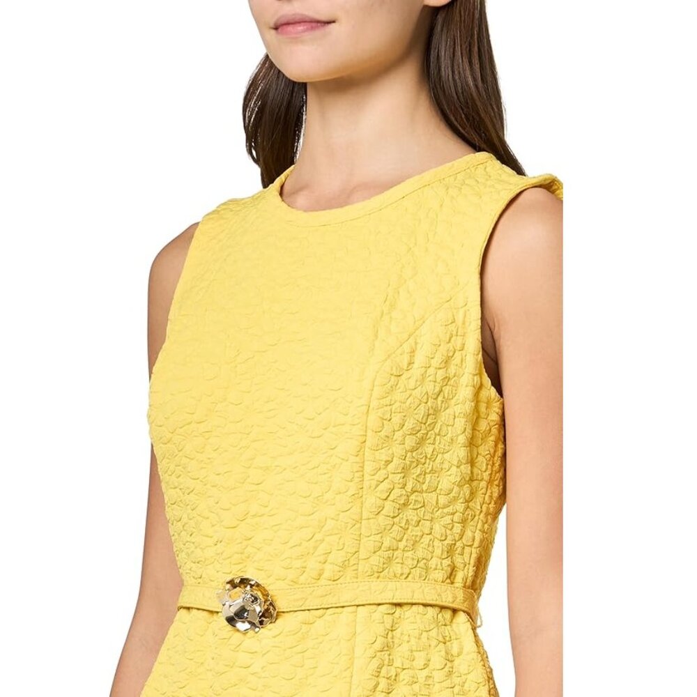 Karl Lagerfeld Yellow Floral Jacquard A-Line Dress with Flower Belt NWT! Size 12 - Picture 8 of 10